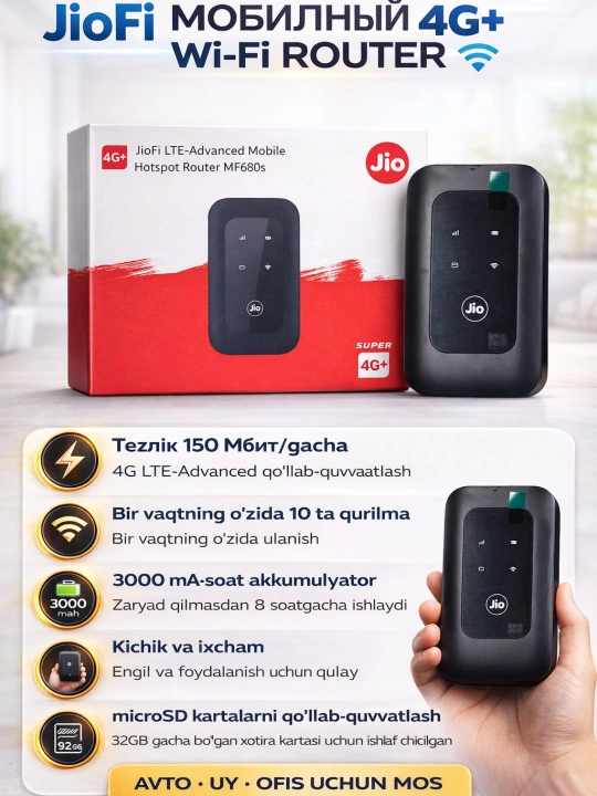 Cho‘ntak Wi-Fi routeri, SIM-kartali Wi-Fi routeri, internet provayderi, 4G, 5G, LTE modemi - 