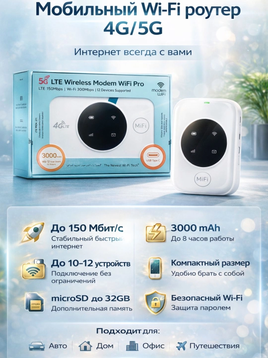 Карманный Wi-Fi роутер, Wi-Fi роутер с SIM-картой, интернет-провайдер, 4G, 5G, LTE модем