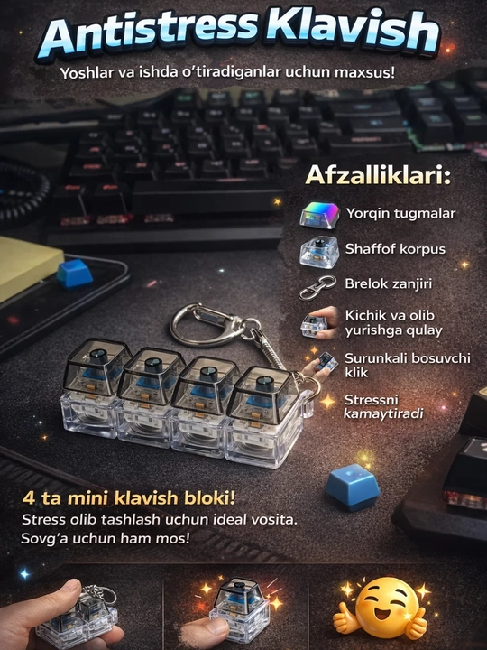 Antistress klavishlar mini keyboard switch brelok 4 dona click toy stress relief
