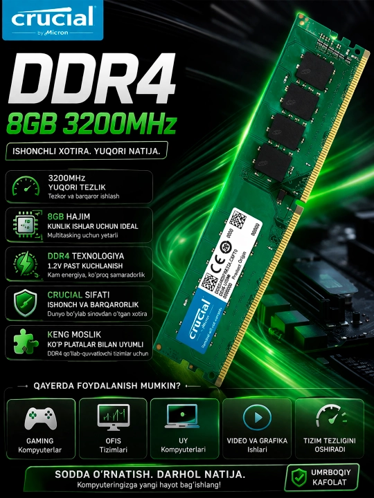 Operativ xotira Crucial  DDR4 8GB 3200 MHz - 