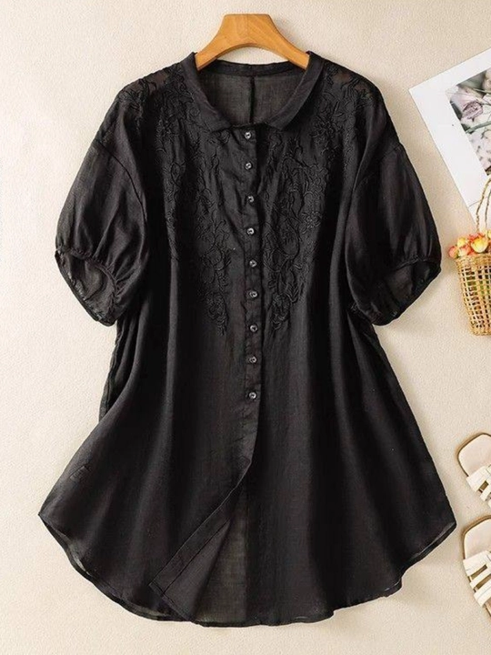 Ayollar rubashkasi tunika XL–4XL. Yozgi paxta va lyon bluzka kashtali erkin fason, sorochka