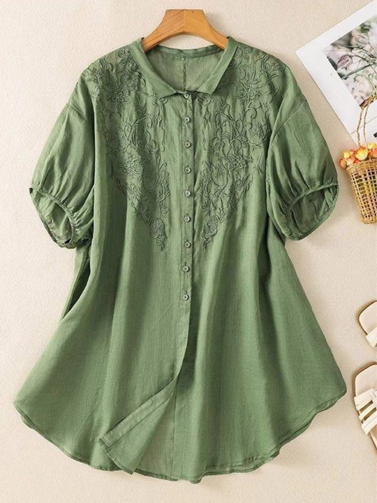 Ayollar rubashkasi tunika XL–4XL. Yozgi paxta va lyon bluzka kashtali erkin fason, sorochka