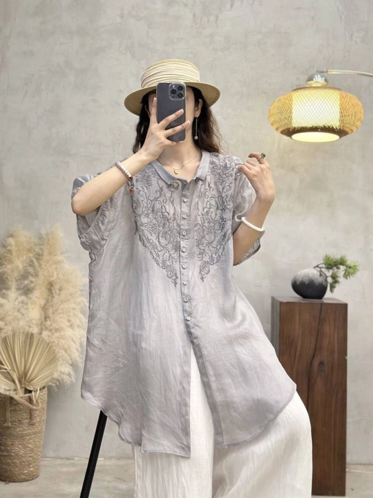 Ayollar rubashkasi tunika XL–4XL. Yozgi paxta va lyon bluzka kashtali erkin fason, sorochka