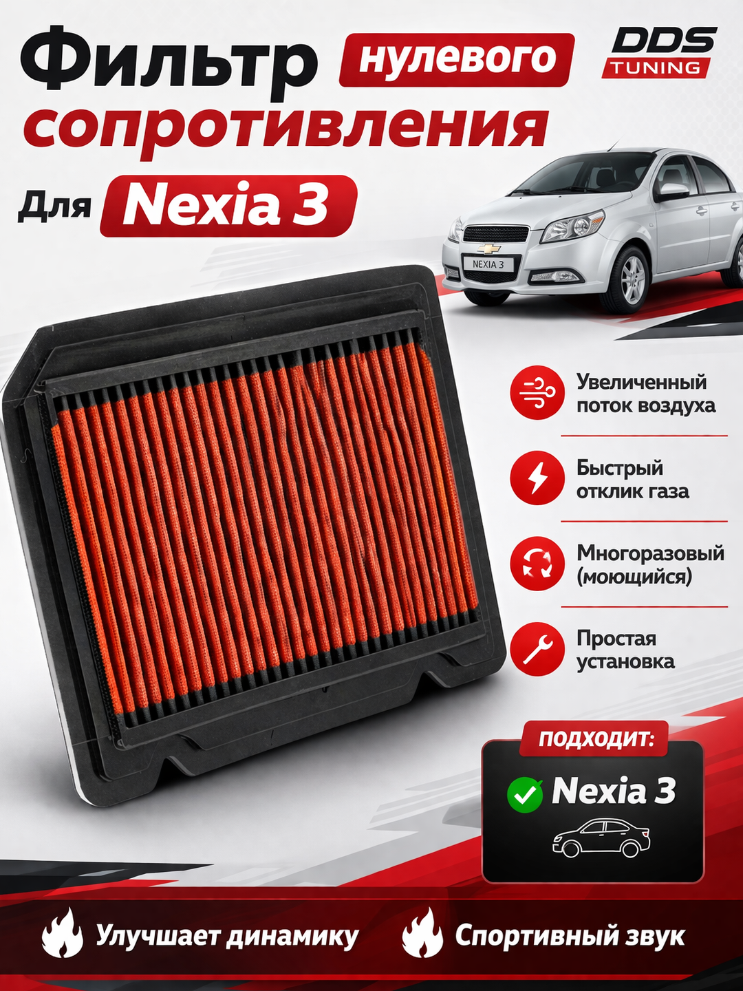Фильтр нулевого сопротивления для Nexia 3 многоразовый моющийся - 