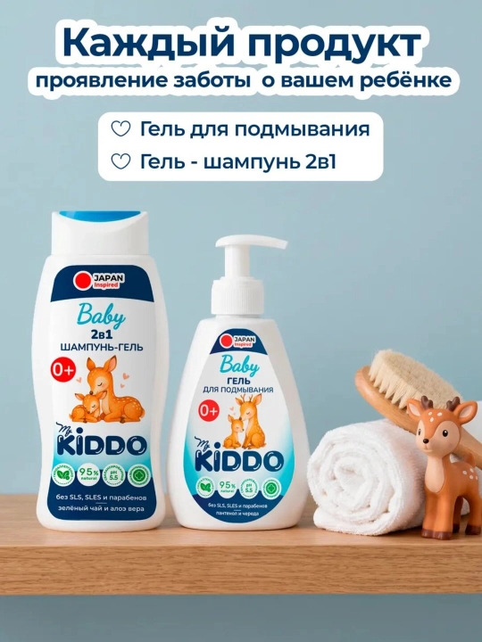 Детский шампунь и гель 2 в 1, гипоаллергенный, 0+, 300 мл, MyKiddo