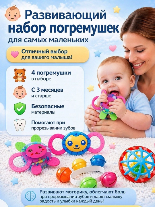 Погремушки и прорезыватели для малышей 4/9 шт 3+ месяцев развивающие