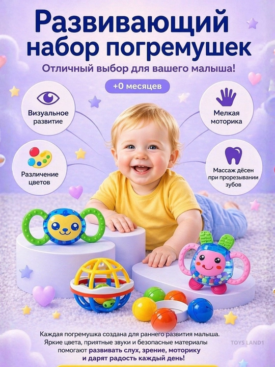 Погремушки и прорезыватели для малышей 4/9 шт 3+ месяцев развивающие