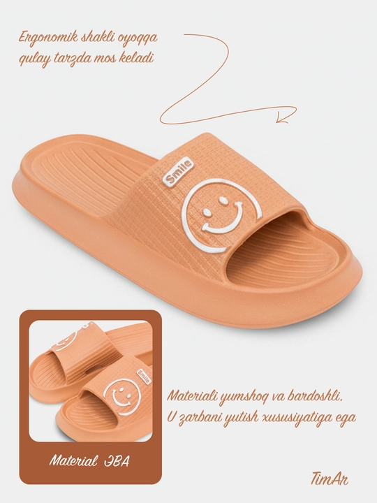 Ayollar uchun kundalik EVA SMILE shippaklari uy, basseyn va ko‘cha uchun TimAr shippaklari