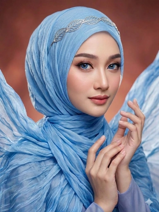 Ayollar uchun ko‘k sharf, organza, har kunlik, burama, yengil, nafis hijob