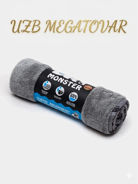 Dry Monster Avtomobil uchun yuqori sifatli mikrofibra sochiq (70x50 sm) bir qatlamli latta - 
