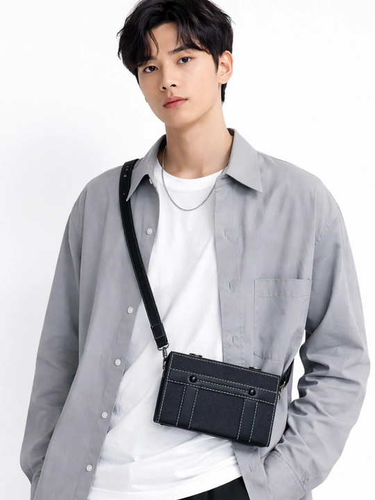Черная сумка через плечо унисекс, эко кожа, стильная crossbody - 