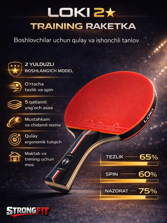 Professional stol tennis raketkasi LOKI  – kuchli aylanish, qulay tutqich - 