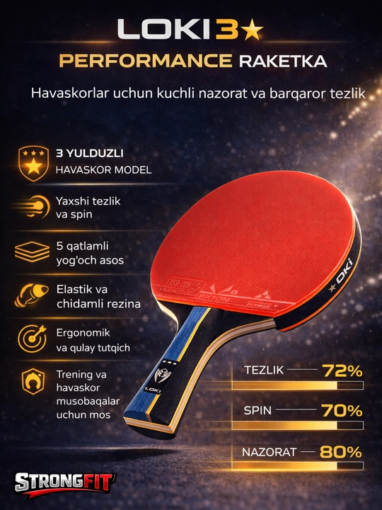 Professional stol tennis raketkasi LOKI  – kuchli aylanish, qulay tutqich - 