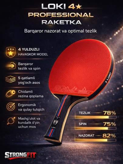 Professional stol tennis raketkasi LOKI  – kuchli aylanish, qulay tutqich - 