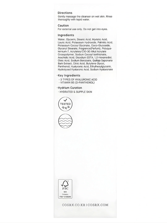 COSRX Triple Hyaluronic Moisturizing Cleanser 150 ml, gialuron kislotali yuz yuvish geli