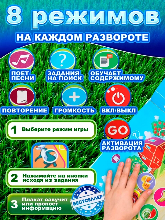 Bolalar uchun gapiruvchi kitob 16 tasi 1 da: alifbo, raqamlar, qo‘shiqlar, o‘yinlar