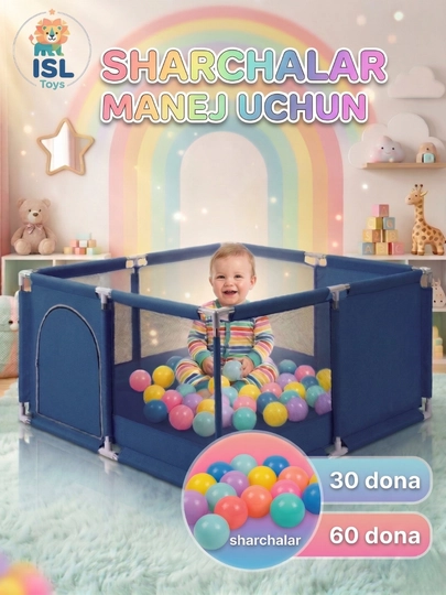 Манеж детский, с шариками, cухой бассейн, игровая площадка — ISLTOYS-BASMAN-ШОКОЛ-MANSHAR