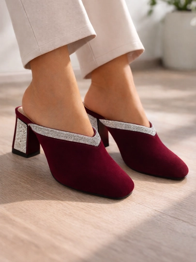 Женские туфли мюли на каблуке — GSHOESS-POSHNALITAPUCHBURCHELENTAKOZ1-БАГРОВ-40