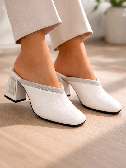 Женские туфли мюли на каблуке — GSHOESS-POSHNALITAPUCHBURCHELENTAKOZ1-БЕЛЫЙ-40