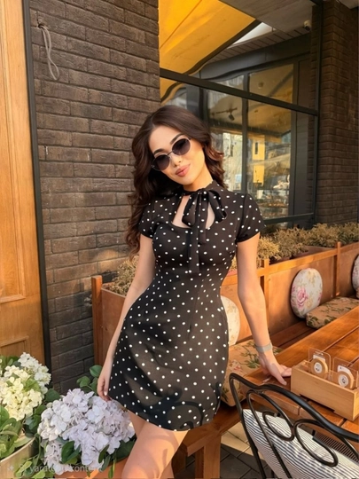 Платье в горошек, мини – элегантный стиль, Prada