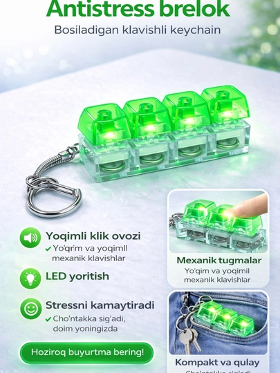 LED yoritgichli, AntiStress brelok, kalit zanjiri klaviaturasi bilan stressga qarshi bosuvchi - 