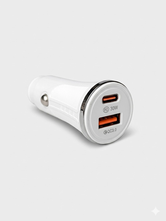 Автозарядка 2 порта PD 30W Type-C + QC3.0 USB-A, белый/черный - 