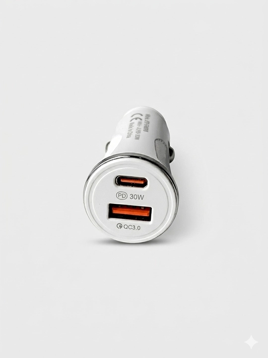 Автозарядка 2 порта PD 30W Type-C + QC3.0 USB-A, белый/черный