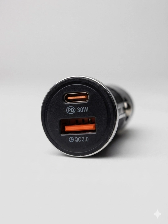 Автозарядка 2 порта PD 30W Type-C + QC3.0 USB-A, белый/черный