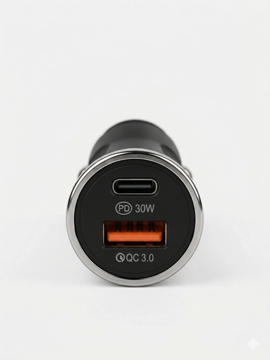 Автозарядка 2 порта PD 30W Type-C + QC3.0 USB-A, белый/черный
