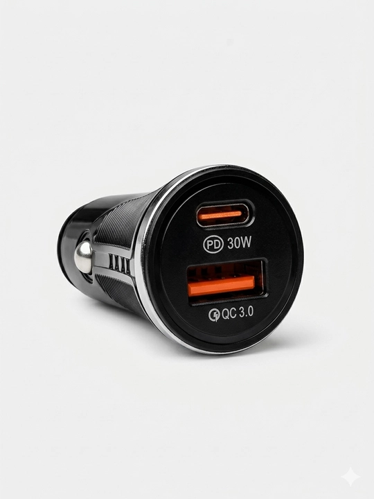 Автозарядка 2 порта PD 30W Type-C + QC3.0 USB-A, черный - 