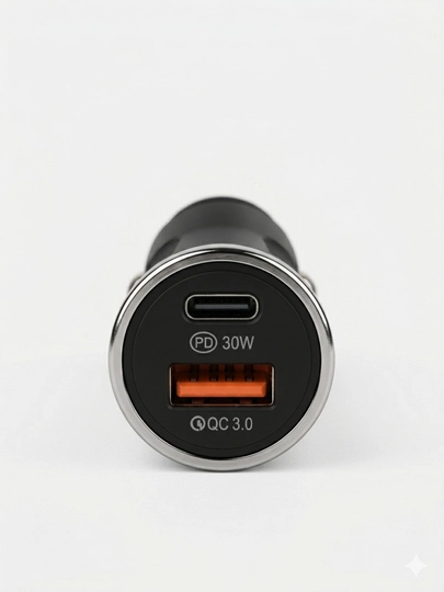 Автозарядка 2 порта PD 30W Type-C + QC3.0 USB-A, черный