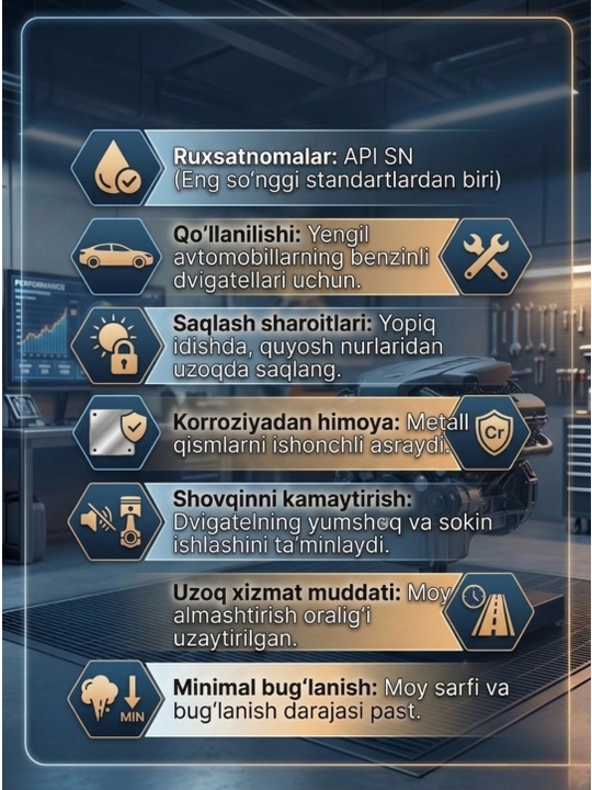Motor moyi yarim sintetik benzinli va dizelli dvigatellar uchun, hajmi 4 l