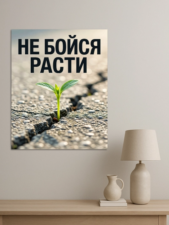 Interyer uchun xolst rasmi ARTERY "Motivatsion yozuvlar", uy uchun podramnikdagi poster