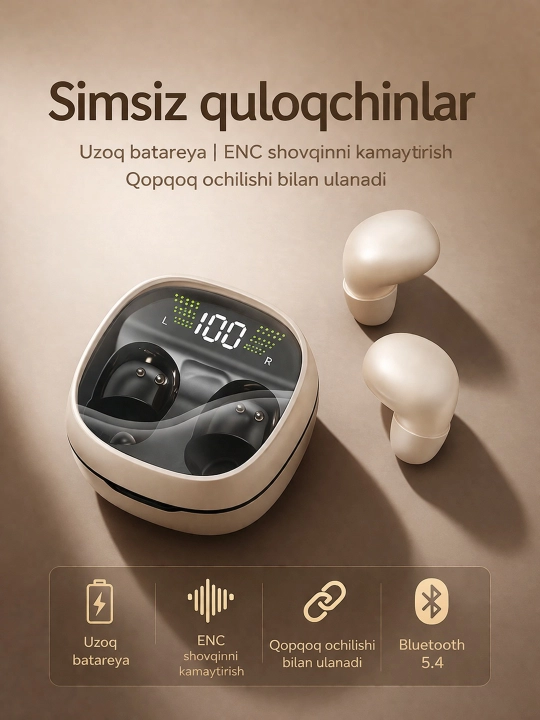 Беспроводные Bluetooth наушники, LED дисплей, система шумоподавления ENC