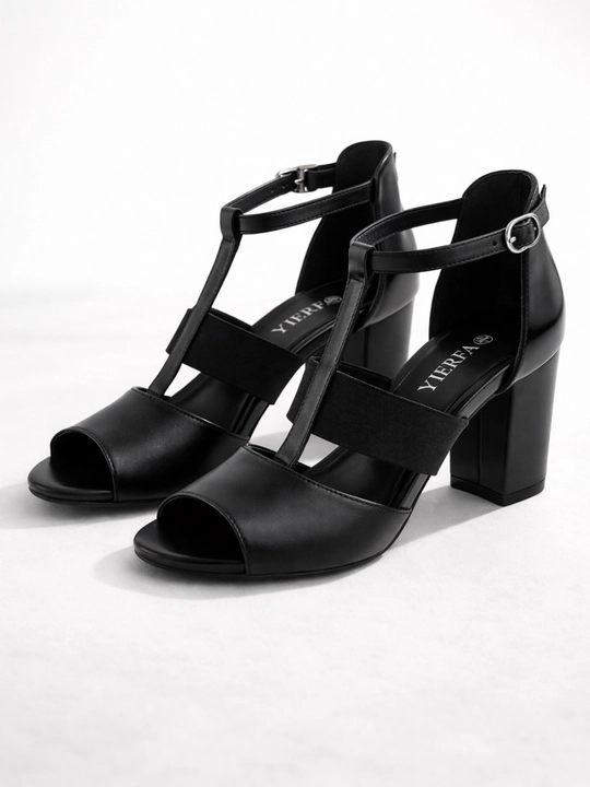 Ayollar uchun qora baland poshnali sandal – zamonaviy ochiq tufli,yozgi elegant oyoq kiyim