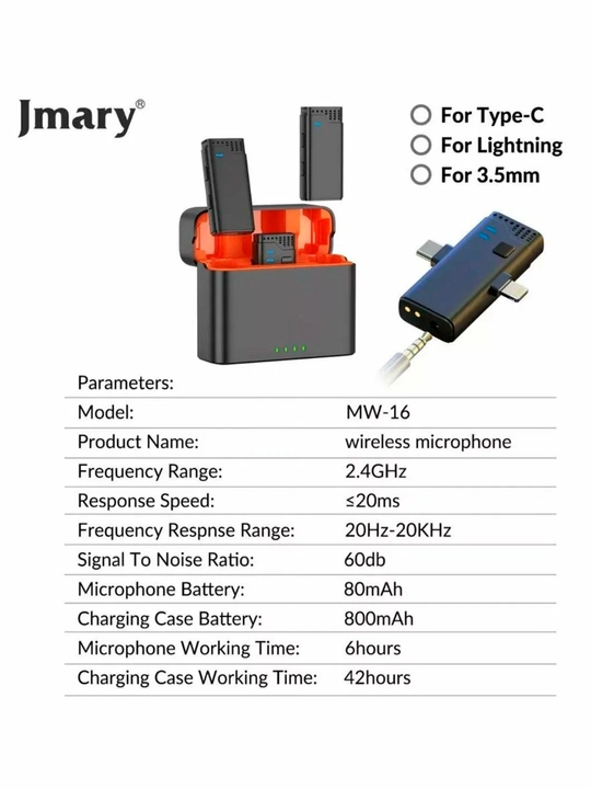 MW-16 professional mikrofoni - Lightning va Type-C ulagichlari bilan jihozlangan universal