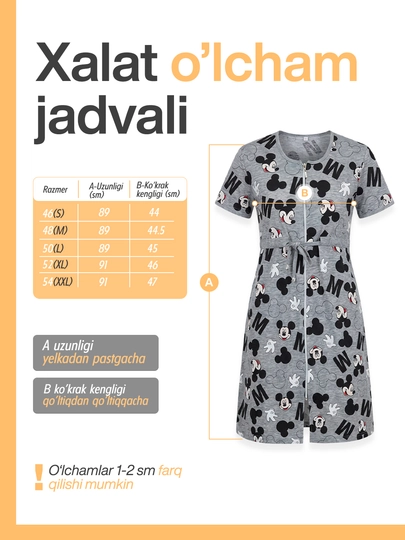Qizlar va ayollar uchun xalat 100% paxta, uy, ko‘cha va sayr uchun qulay dizayn