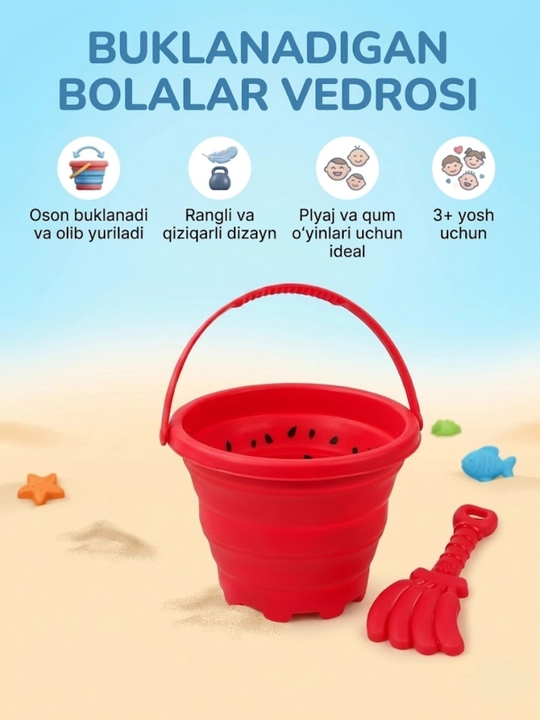Yig'iladigan chelak va qum o'yinchoqlari to'plami bolalar uchun