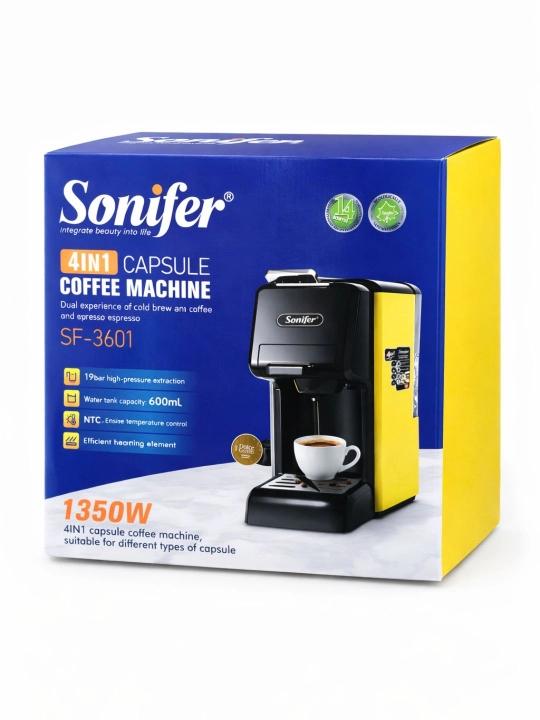 Kapsulali kofe mashinasi Sonifer SF-3601 4in1, 1350W, 19 bar, Nespresso, Dolce Gusto