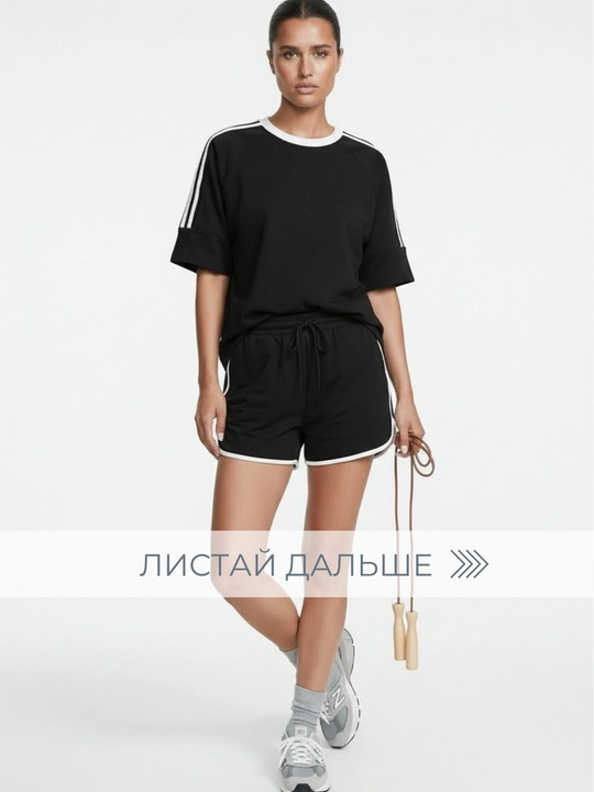 Yozgi ayollar kostyumi - ikki baho, ayollar to‘plami, futbolka va shortiklar - EllyFashion