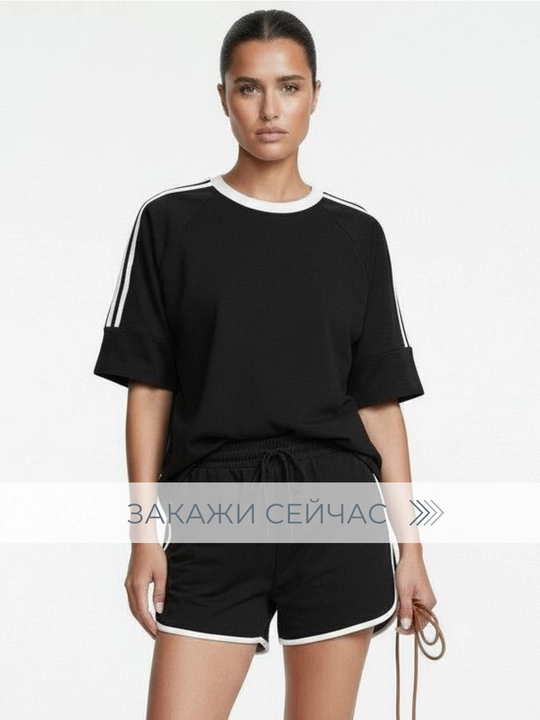 Yozgi ayollar kostyumi - ikki baho, ayollar to‘plami, futbolka va shortiklar - EllyFashion