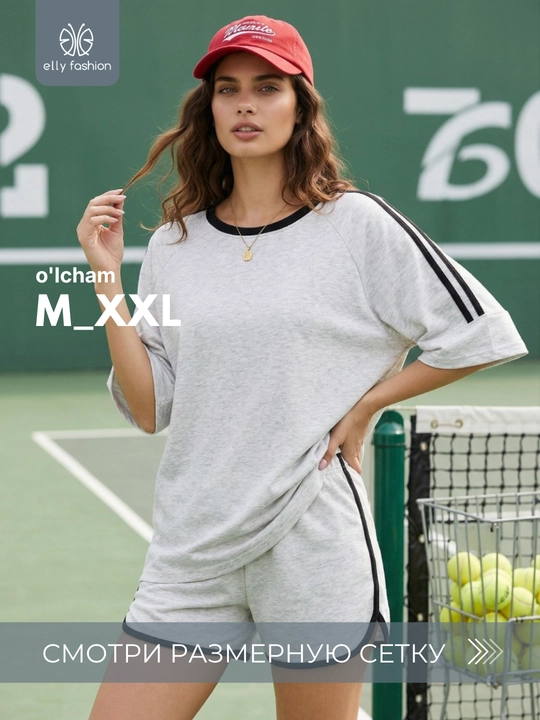 Yozgi ayollar kostyumi - ikki baho, ayollar to‘plami, futbolka va shortiklar - EllyFashion - 