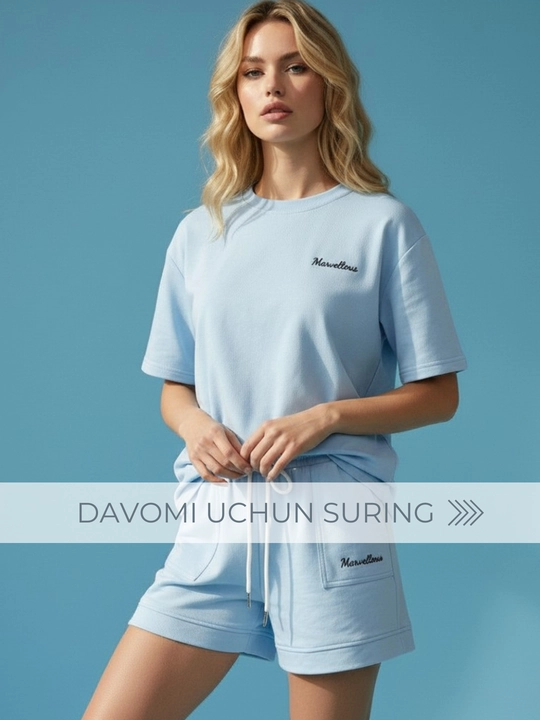 Yozgi ayollar kostyumi - ikki baho, ayollar to‘plami, futbolka va shortiklar - EllyFashion