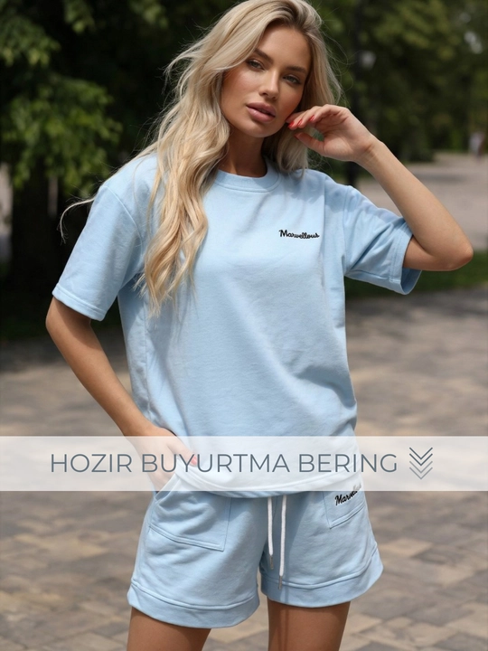 Yozgi ayollar kostyumi - ikki baho, ayollar to‘plami, futbolka va shortiklar - EllyFashion