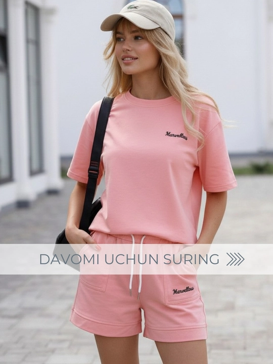 Yozgi ayollar kostyumi - ikki baho, ayollar to‘plami, futbolka va shortiklar - EllyFashion