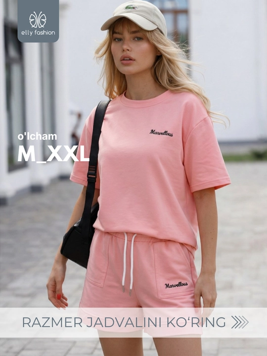 Yozgi ayollar kostyumi - ikki baho, ayollar to‘plami, futbolka va shortiklar - EllyFashion - 