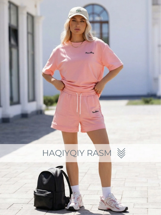 Yozgi ayollar kostyumi - ikki baho, ayollar to‘plami, futbolka va shortiklar - EllyFashion