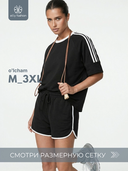 Yozgi ayollar kostyumi - ikki baho, ayollar to‘plami, futbolka va shortiklar - EllyFashion - 