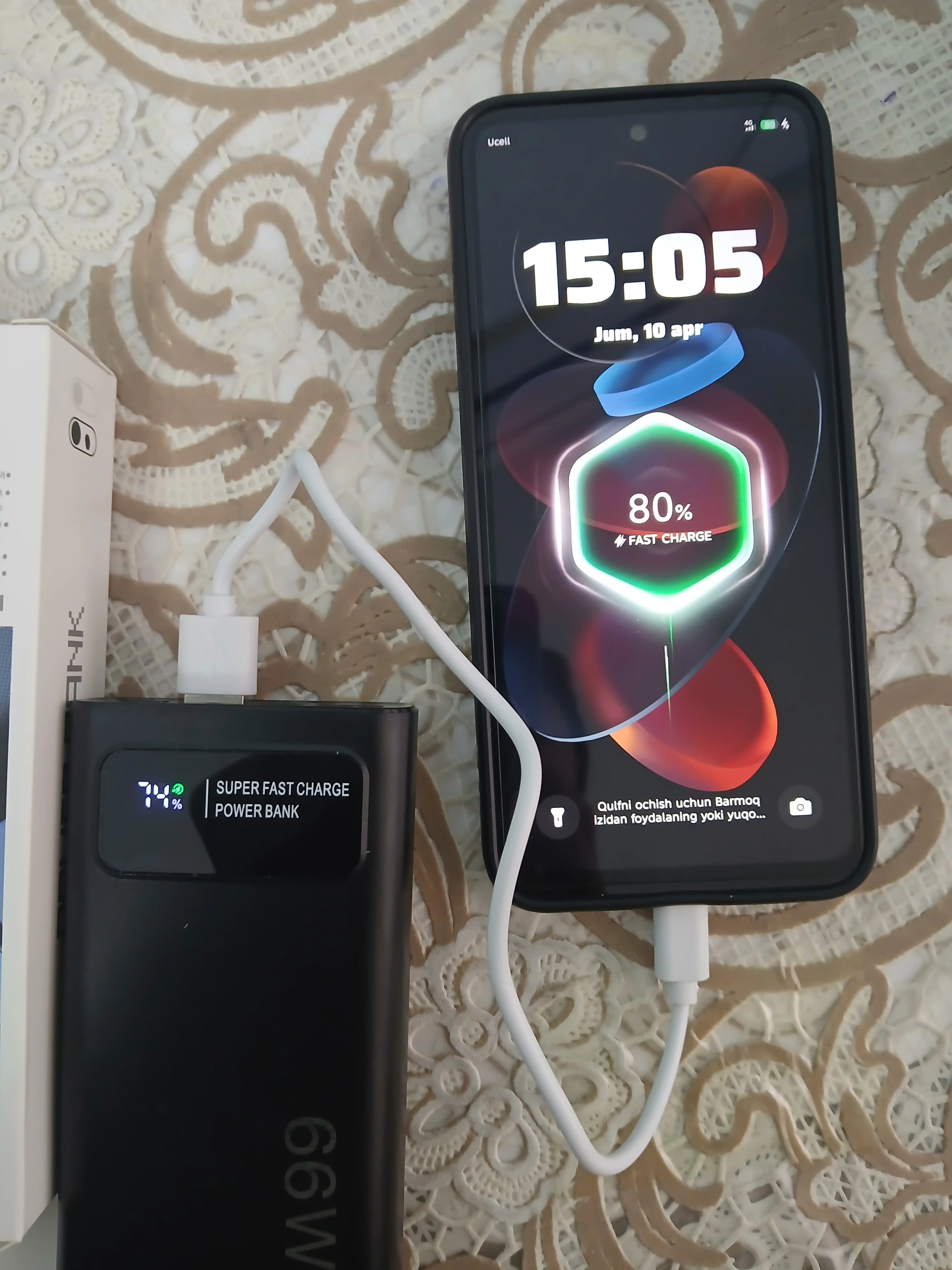 Tashqi Power Bank batareyasi, 66W, 20000 mA, tez zaryadlash, 22,5 Vt