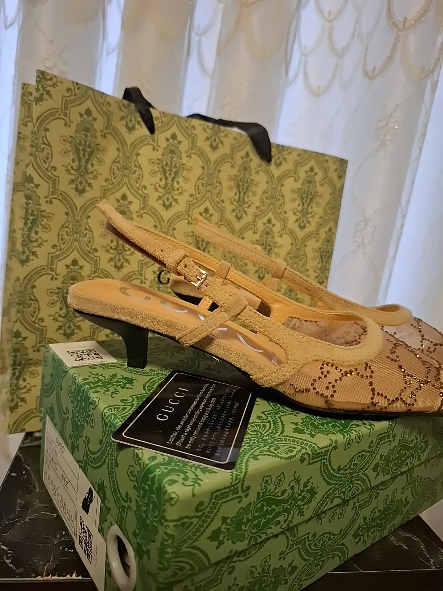 Slingback ayollar poyabzali - toshli to‘r, nafis dizayn (36-40)